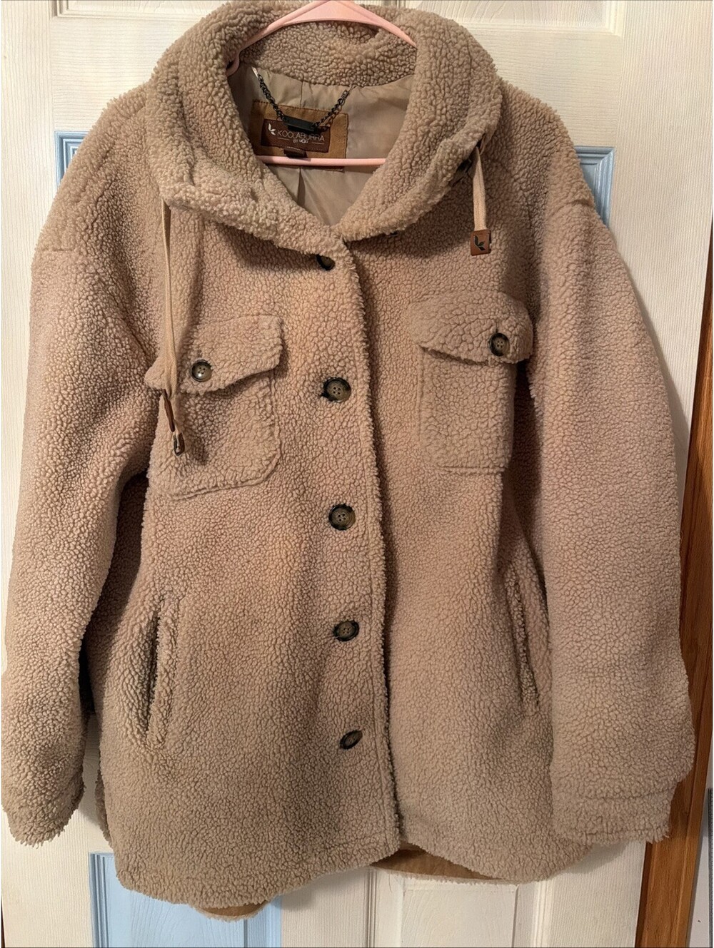 Kookaburra By Ugg Tan Sherpa Jacket Women Sz M Cozy Pockets Teddy Bear Shacket - Picture 2 of 8